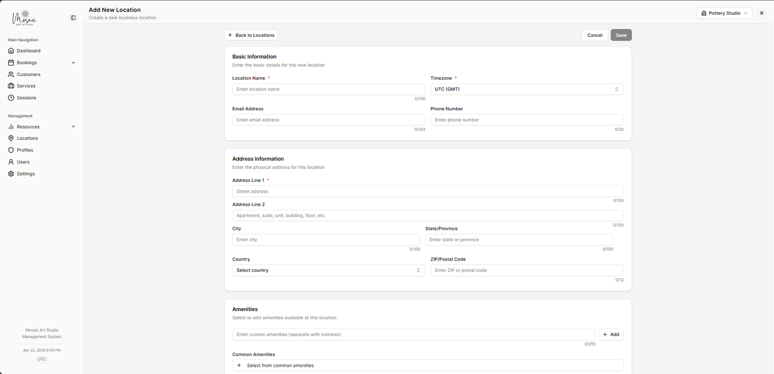 Form for adding a new location